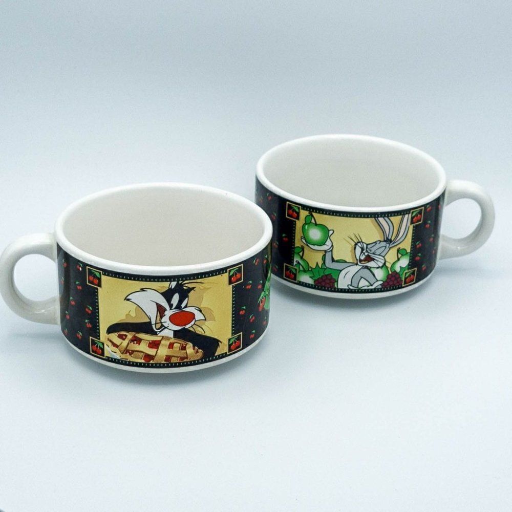 Looney Tunes Vintage 1998 Warner Bros Soup Mug Cup Set of 2 - Picture 2 of 8
